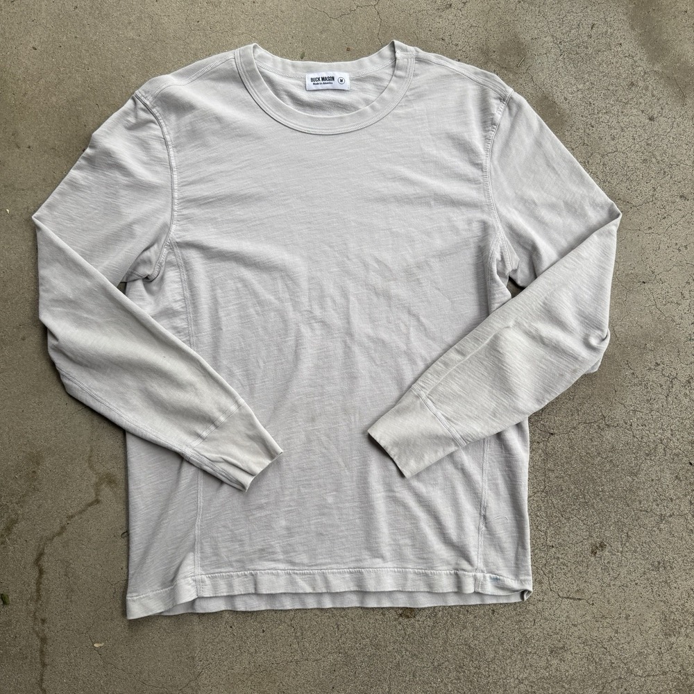 Buck Mason Long Sleeve Shirt Medium Ivory Beige Made in USA
